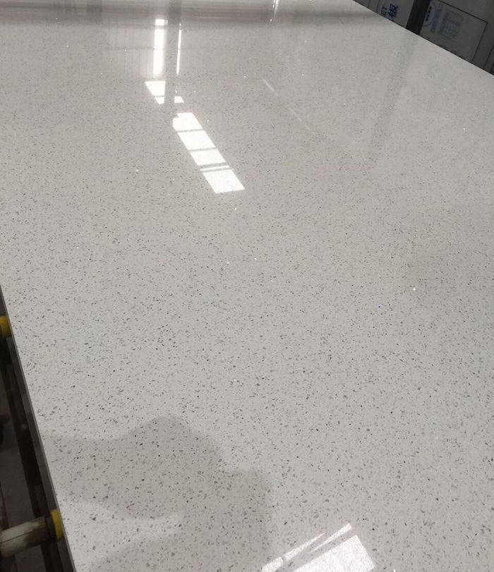 white quartz with mirror flecks polished slab