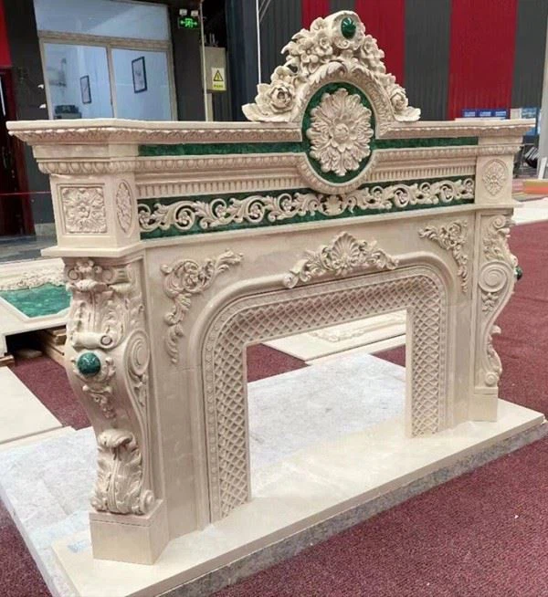 High-end Royal Beige Marble Fireplace